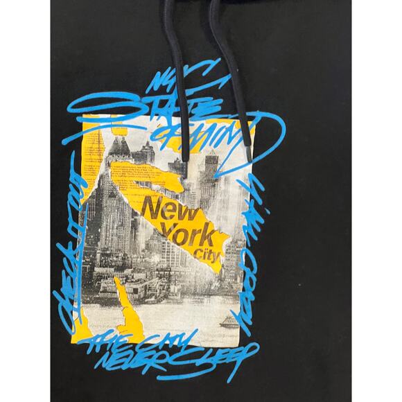 H&M Regular Fit New York Pullover Black Hoodie Mens L - Picture 3 of 4